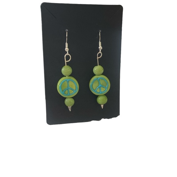 Handcrafted Green Peace Sign Pierced Earrings - Picture 8 of 8